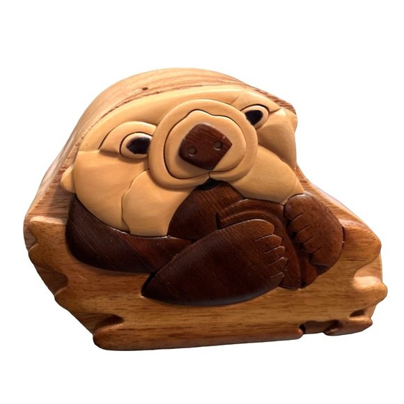 Handcrafted Other - Otter Intarsia Wood Puzzle Box Trinket Handcrafted